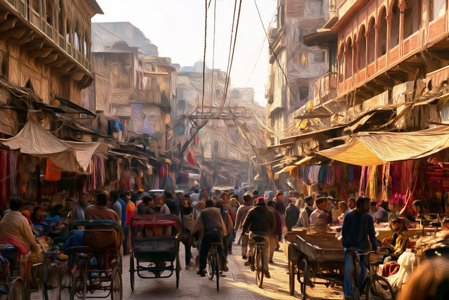 Chandni Chowk Bazaar Street, Delhi watercolor canvas