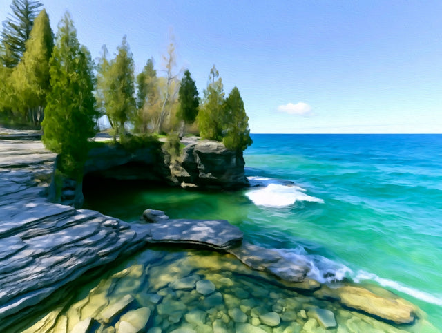 Cave Point County Park, Door County watercolor canvas