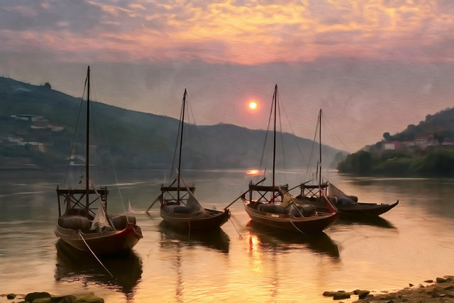 Rabelo Boats Douro River, Douro Valley watercolor canvas
