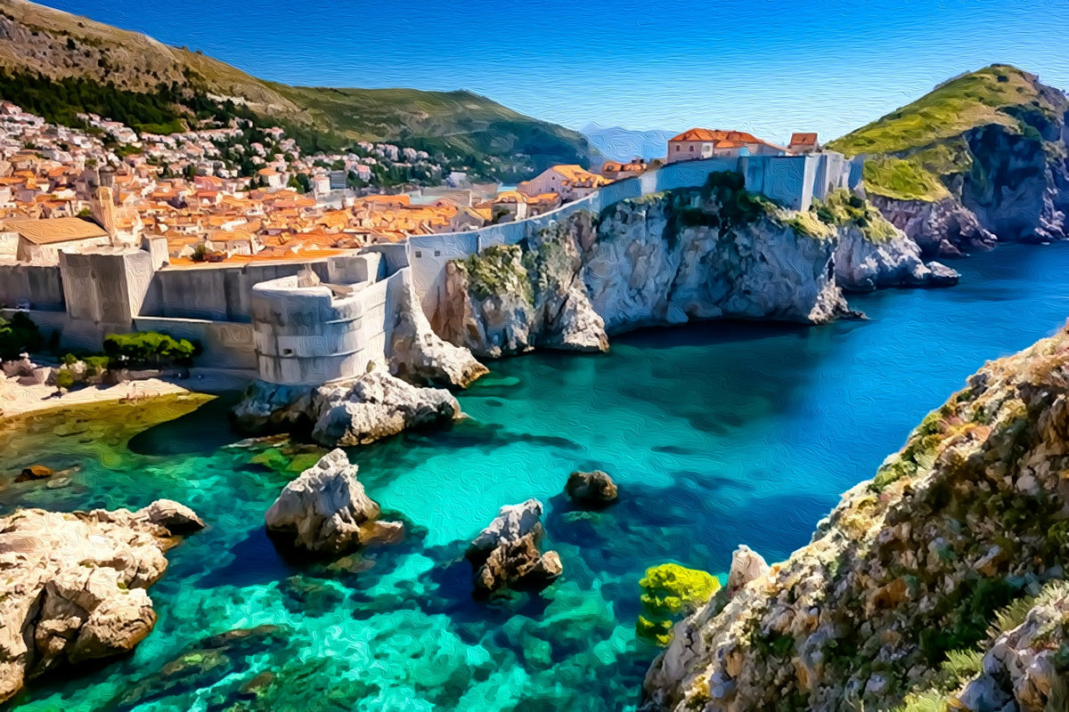 Dubrovnik City Walls Croatia gallery canvas, unframed and in an espresso floating frame — Dubrovnik City Walls, Croatia