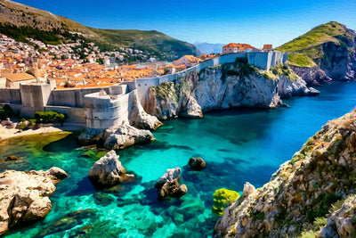 Dubrovnik City Walls watercolor canvas