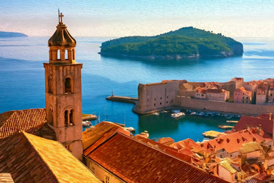Dubrovnik City Walls watercolor canvas