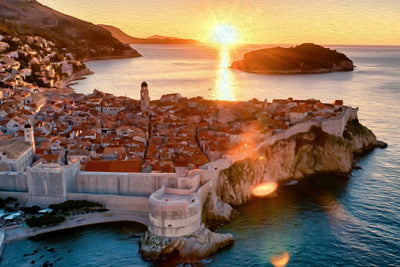 Dubrovnik City Walls watercolor canvas