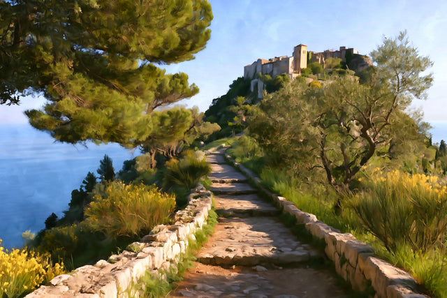 Eze Village Hilltop Path, Eze watercolor canvas