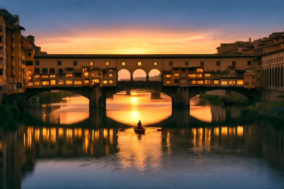Ponte Vecchio at Sunset gallery canvas, unframed and in an espresso floating frame — Florence, Italy