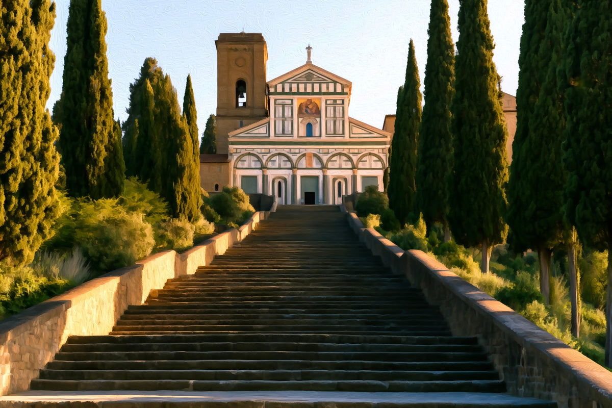 San Miniato al Monte Steps gallery canvas, unframed and in an espresso floating frame — Florence, Italy