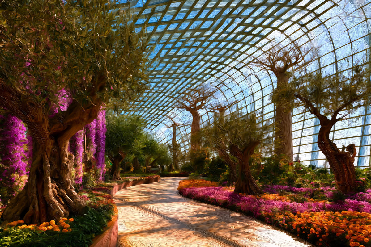 Flower Dome Interior Conservatory gallery canvas, unframed and in an espresso floating frame — Gardens by the Bay, Singapore