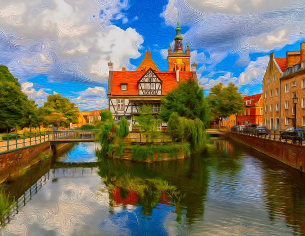 Old Town Canal Reflections, Gdansk watercolor canvas