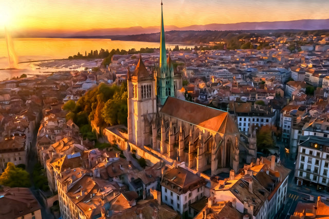 St. Pierre Cathedral Geneva, Geneva watercolor canvas