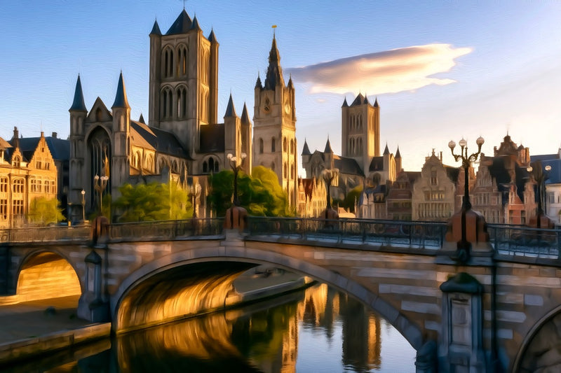 St Nicholas Church Canal Bridge, Ghent canvas