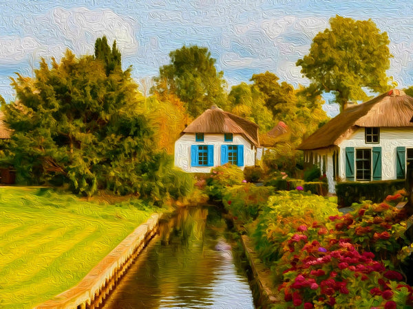 Dutch Canal Village, Giethoorn watercolor canvas