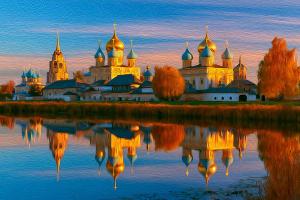 Golden Ring Orthodox Monasteries, Golden Ring watercolor canvas