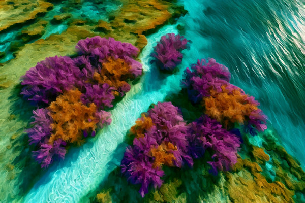 Coral Reef Aerial View, Great Barrier Reef watercolor canvas