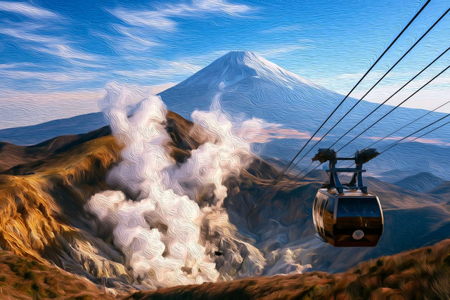Hakone Ropeway Volcanic Steam, Hakone watercolor canvas