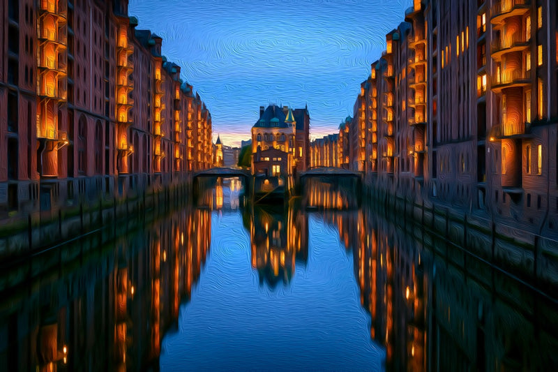 Speicherstadt Canal at Dusk, Hamburg canvas