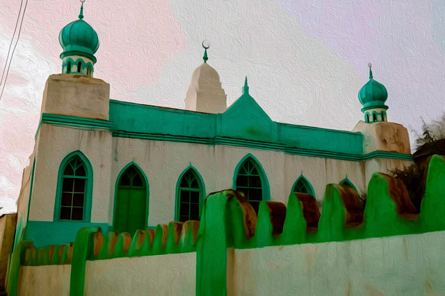 Harar Mosque Green Minarets, Harar watercolor canvas