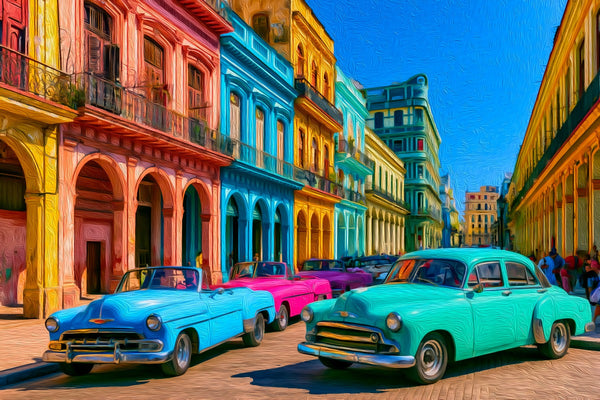 Colorful Old Havana Streets, Havana watercolor canvas