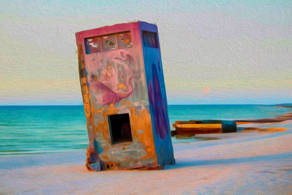 Graffiti Beach Relic Punta Mosquito, Holbox Island watercolor canvas