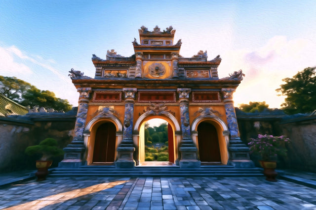 Hue Imperial City Gate, Hue watercolor canvas