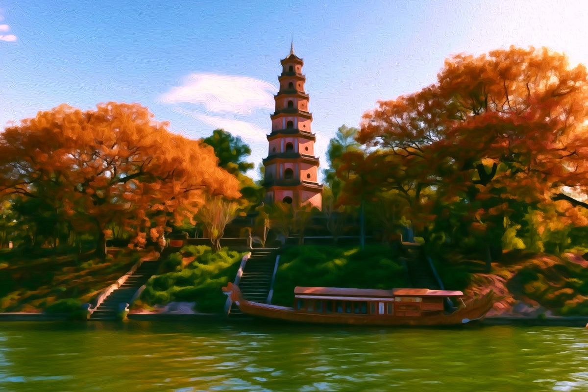 Thien Mu Pagoda Hue gallery canvas, unframed and in an espresso floating frame — Hue, Vietnam