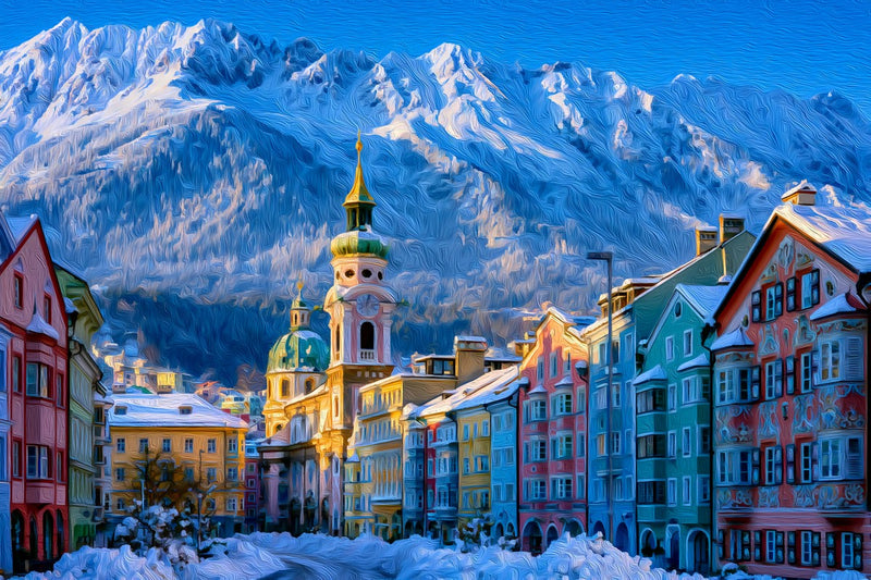 Altstadt Colorful Row Houses & Nordkette, Innsbruck canvas