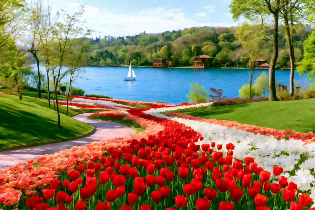 Emirgan Park Tulip Gardens gallery canvas, unframed and in an espresso floating frame — Istanbul, Turkey