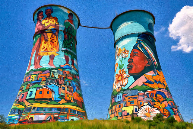 Orlando Cooling Towers Murals, Johannesburg watercolor canvas