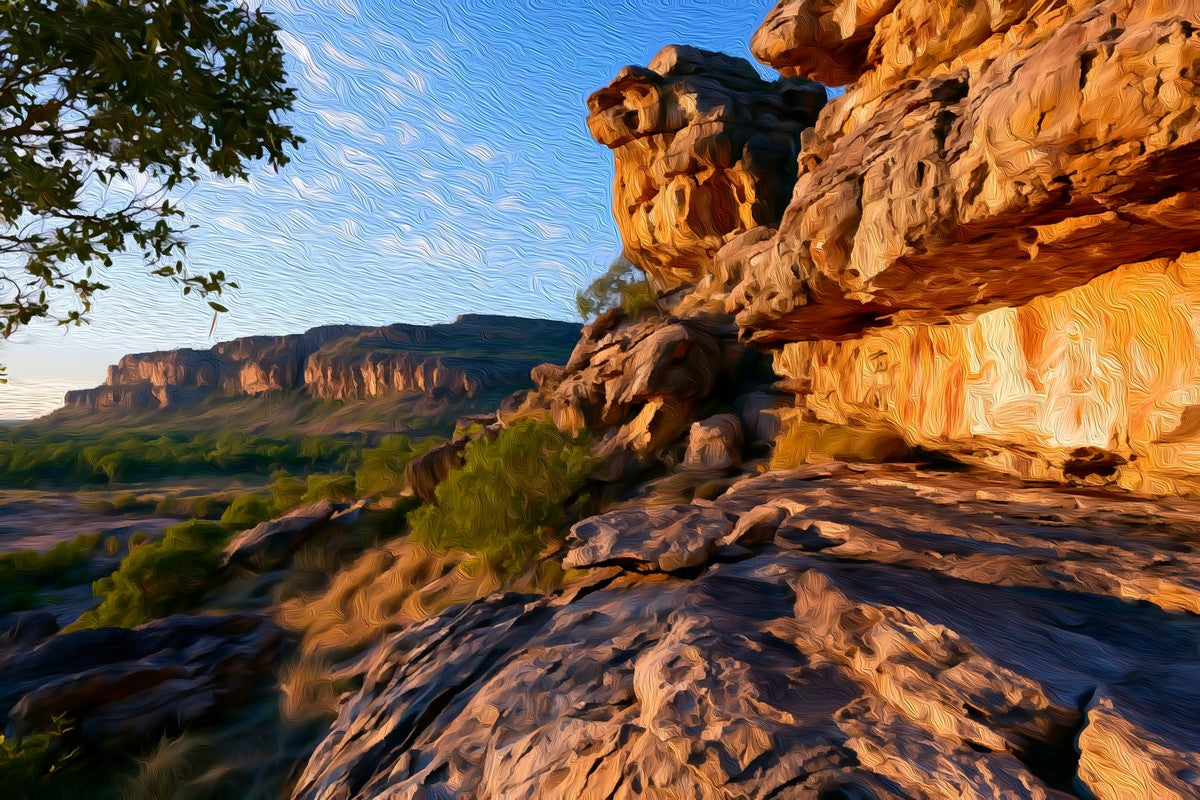 Ancient Sandstone Escarpment Views gallery canvas, unframed and in an espresso floating frame — Kakadu National Park, Australia