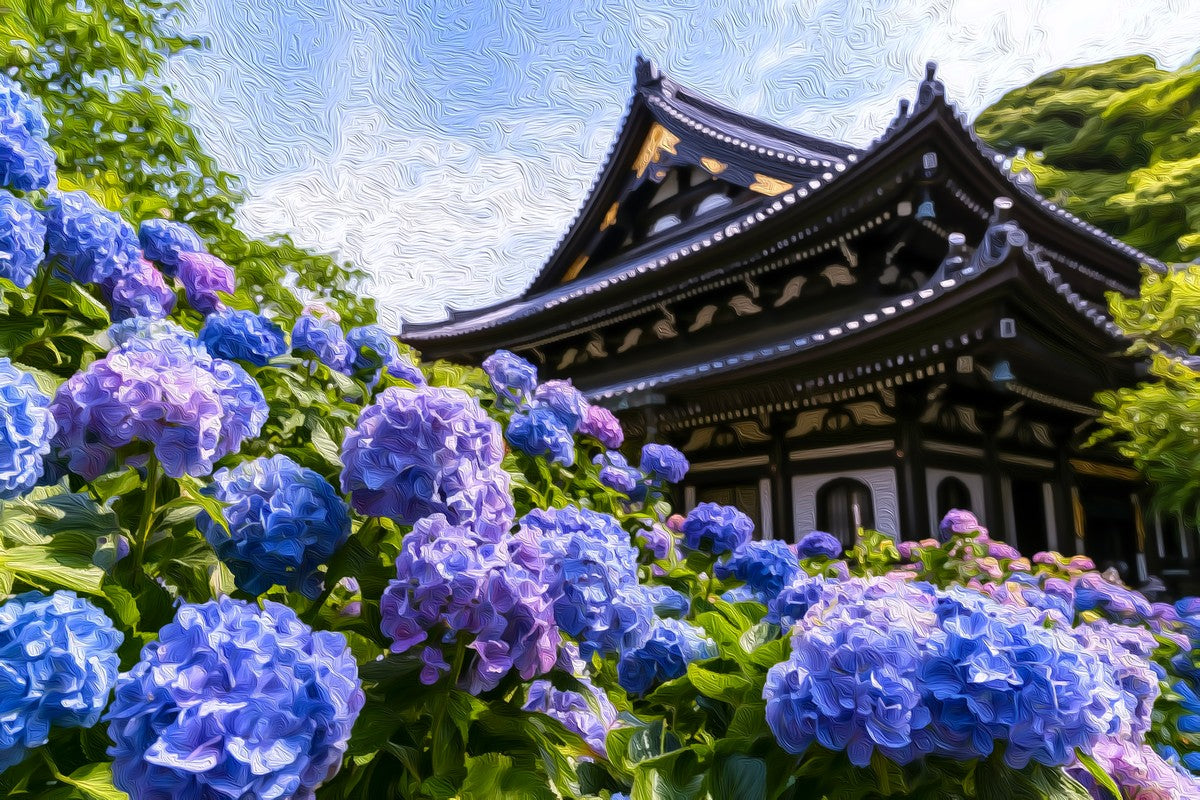 Hasedera Temple Main Hall gallery canvas, unframed and in an espresso floating frame — Kamakura, Japan