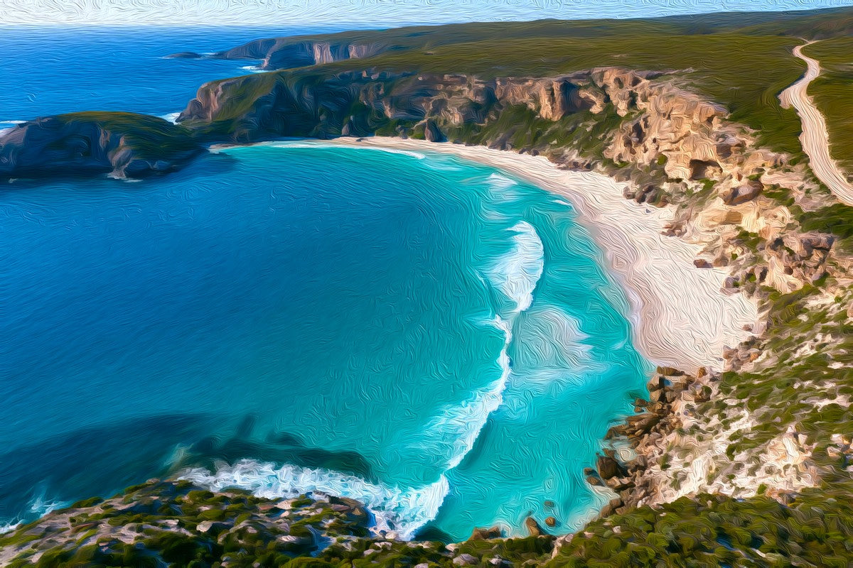 Pennington Bay Coastline gallery canvas, unframed and in an espresso floating frame — Kangaroo Island, Australia