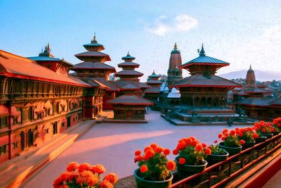 Kathmandu watercolor canvas