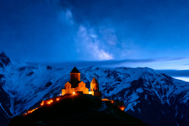 Gergeti Trinity Church, Kazbegi watercolor canvas