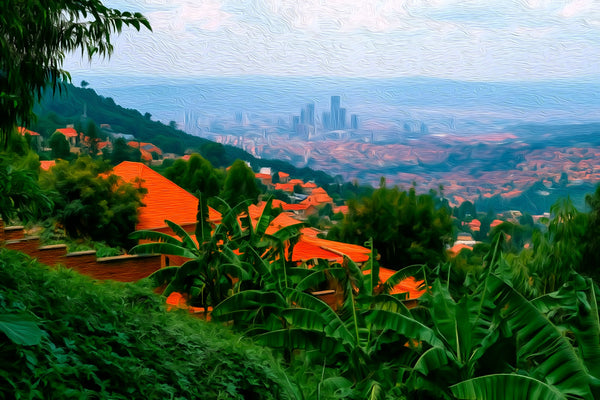 Kigali Hillside City View, Kigali watercolor canvas
