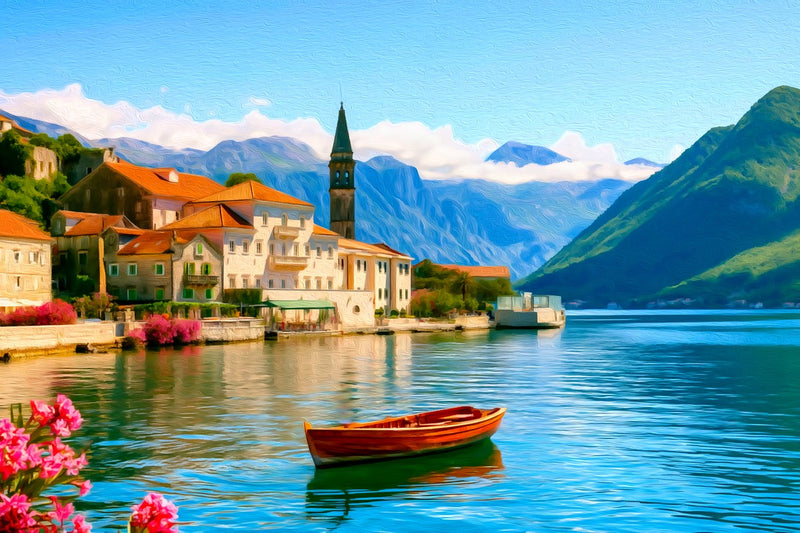 Perast Village Waterfront, Kotor canvas