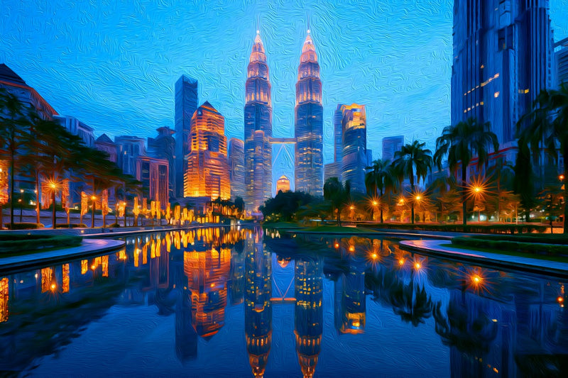 Twin Towers Night Reflection, Kuala Lumpur canvas