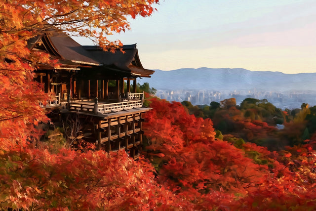 Kiyomizu-dera Temple Stage, Kyoto watercolor canvas