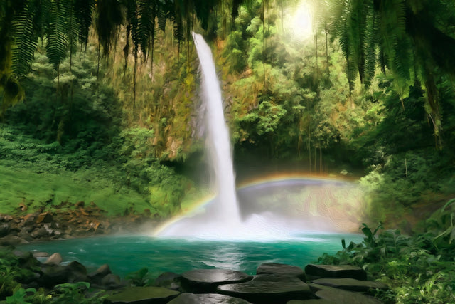 La Fortuna Waterfall Rainbow Pool, La Fortuna watercolor canvas