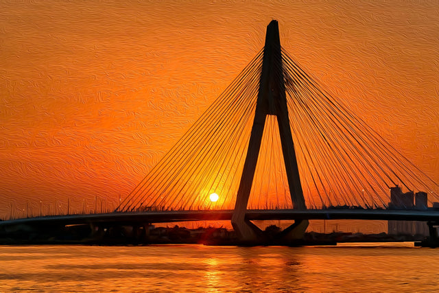 Lagos Cable-Stayed Bridge Sunset, Lagos watercolor canvas