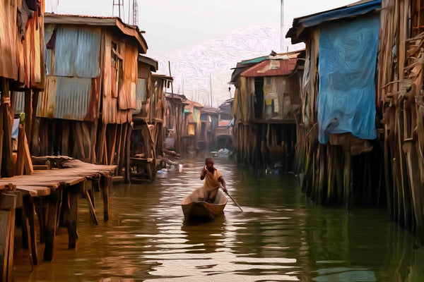 Makoko Floating Stilt Village, Lagos watercolor canvas