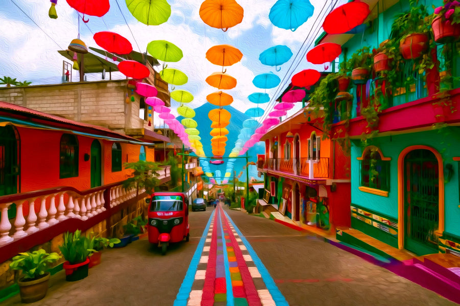 San Pedro La Laguna Umbrella Street &mdash; Lake Atitlan canvas