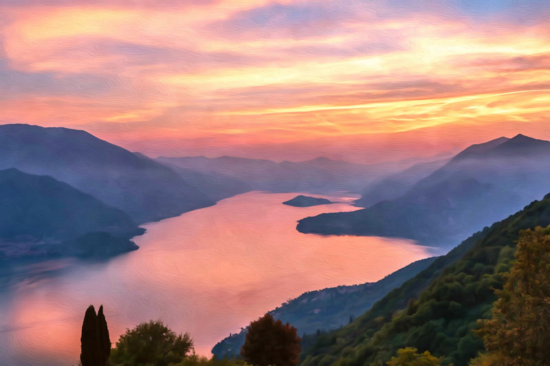 Lake Como Aerial Sunset Vista, Lake Como canvas