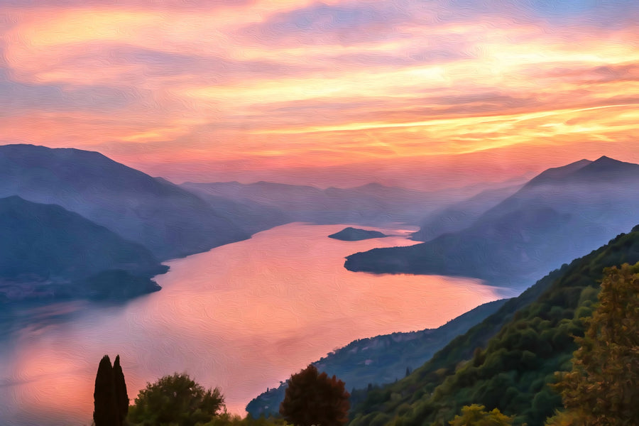 Lake Como Aerial Sunset Vista &mdash; Lake Como canvas