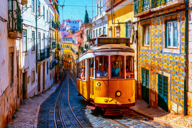 Lisbon Tram 28 Alfama, Lisbon watercolor canvas