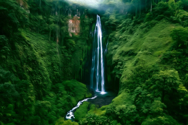 Sendang Gile Waterfall Lombok, Lombok watercolor canvas
