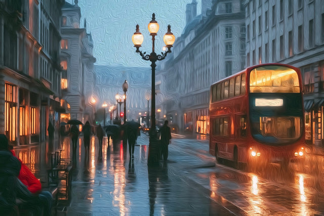Regent Street Rainy Evening, London watercolor canvas