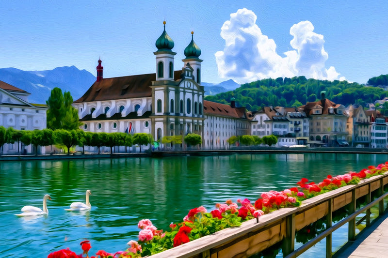 Jesuit Church Lucerne Waterfront, Lucerne canvas
