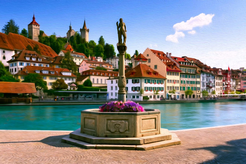 Lucerne Reuss Riverfront Fountain, Lucerne canvas