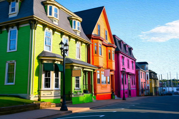 Lunenburg Colourful Streetscape, Lunenburg watercolor canvas