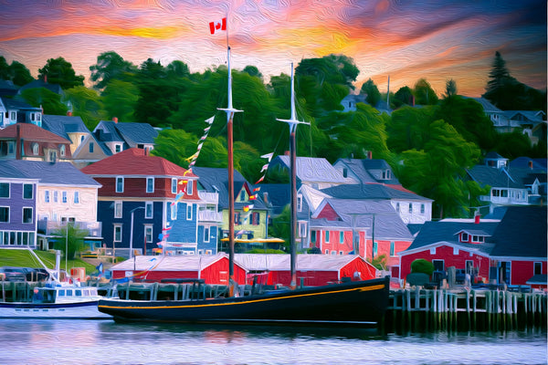 Lunenburg Harbour Tall Ship, Lunenburg watercolor canvas