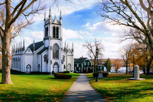 St. John's Anglican Church, Lunenburg watercolor canvas